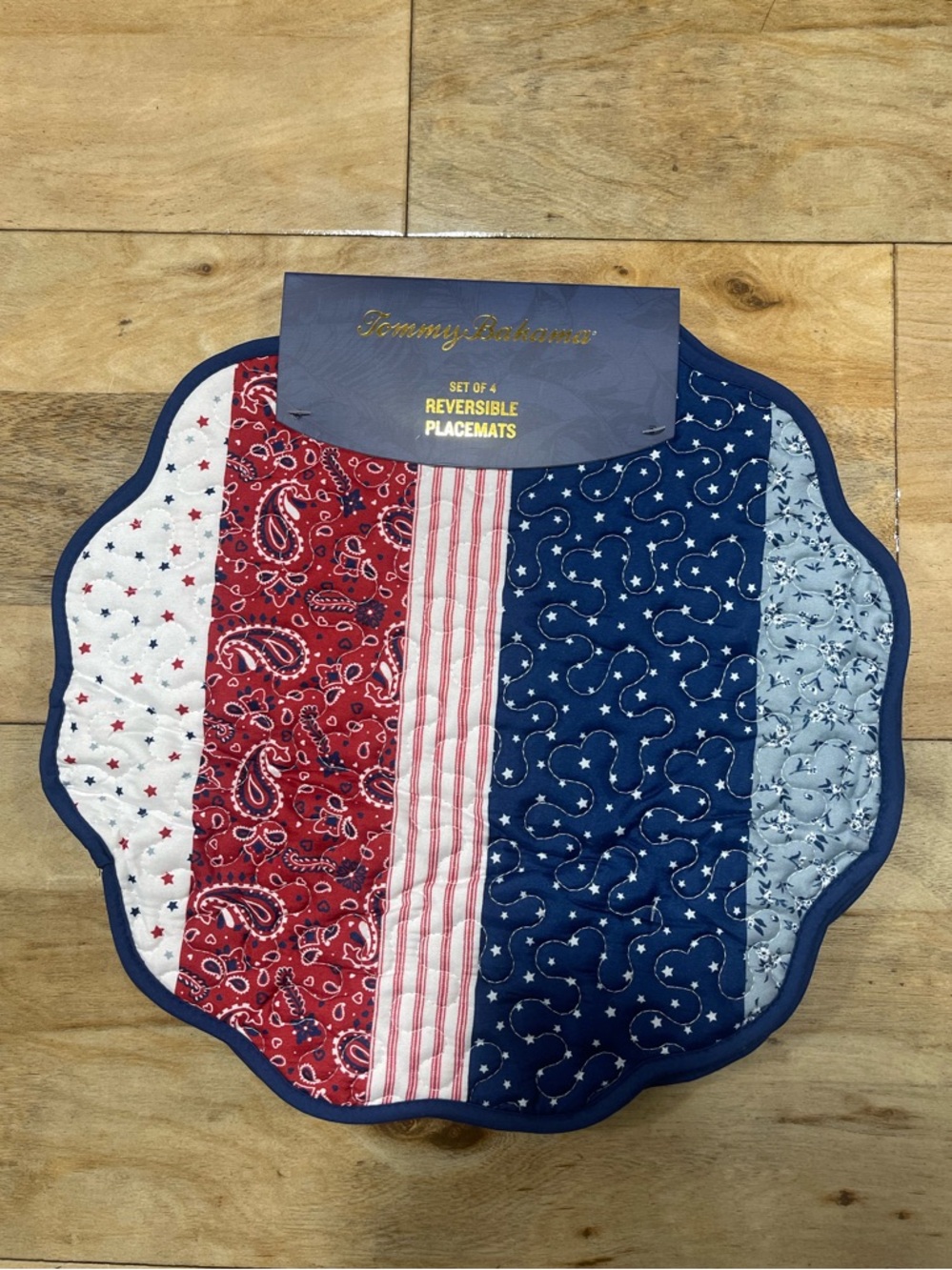 Tommy Bahama set of 4 quilted red white & blue stars stripes placemats NEW